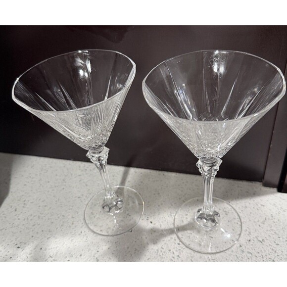 Longchamp Cristal D'arques Durant French Martini Glasses Crystal Diamond Cut Vtg - Picture 6 of 10